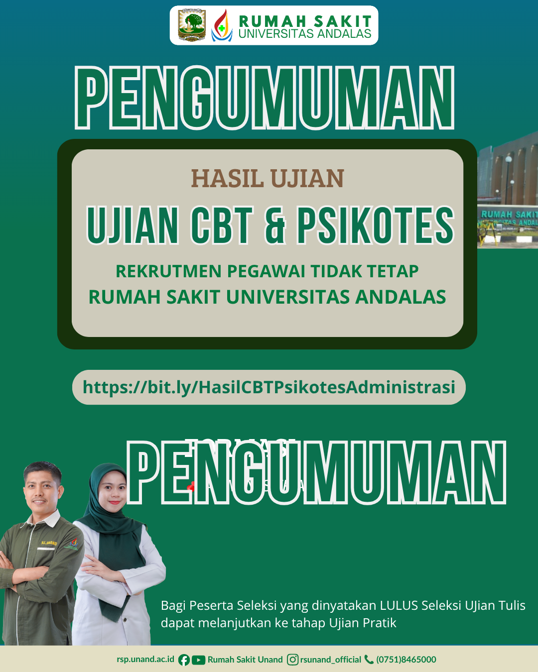 Pengumuman Hasil Ujian CBT-Psikotes Bag-2 PTT RS UNAND